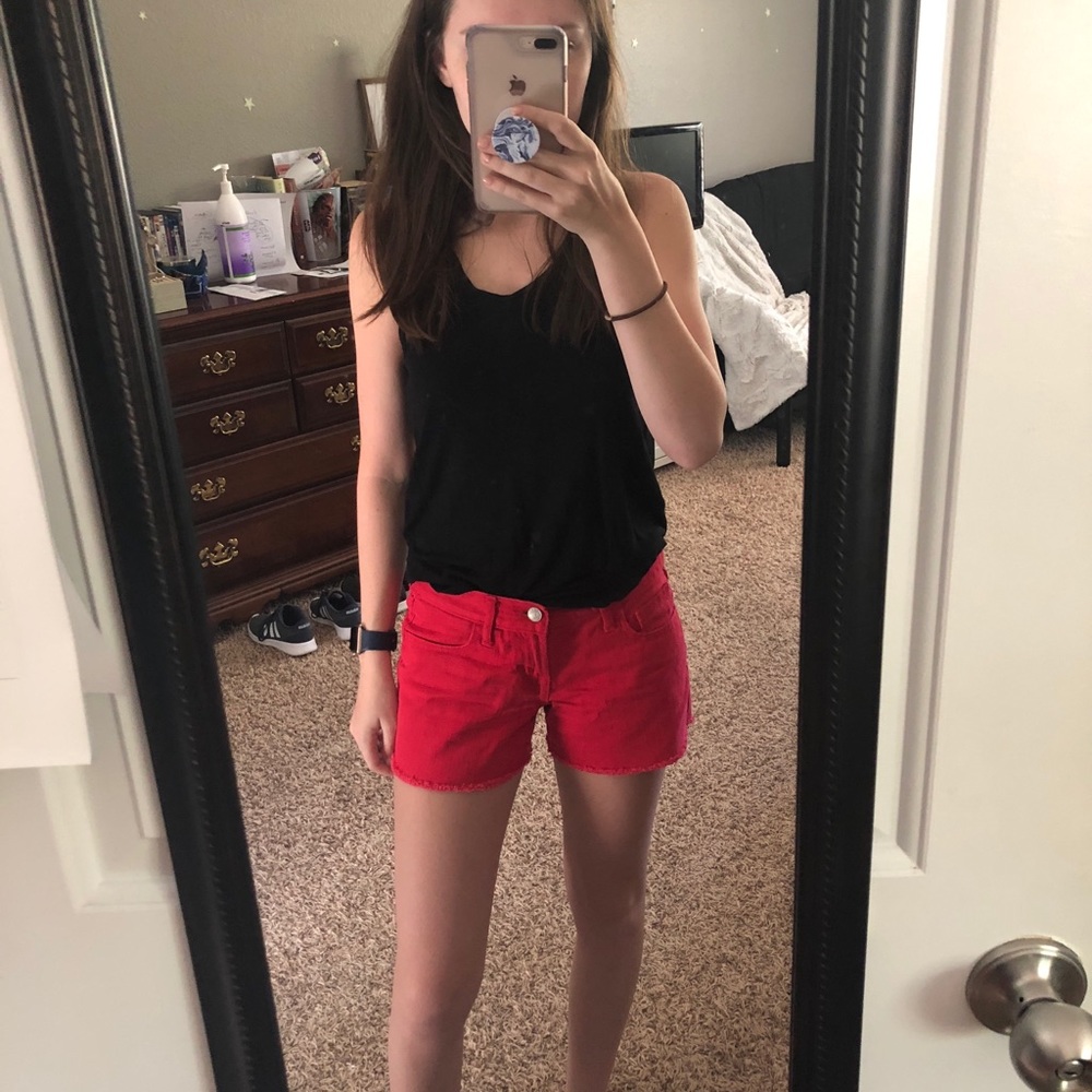 Old Navy red Diva shorts fray hem